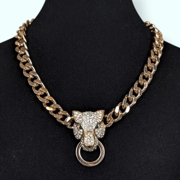 Aldo Rhinestone Tiger Chain Knocker Necklace - Picture 1 of 6